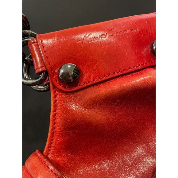 ~ Kenneth Cole NY leather bag shoulder purse brick red, double strap metal chain - Picture 16 of 16